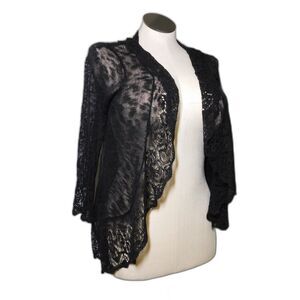 Roz & Ali Black cardigan sweater size M Whimsigoth lace fairy